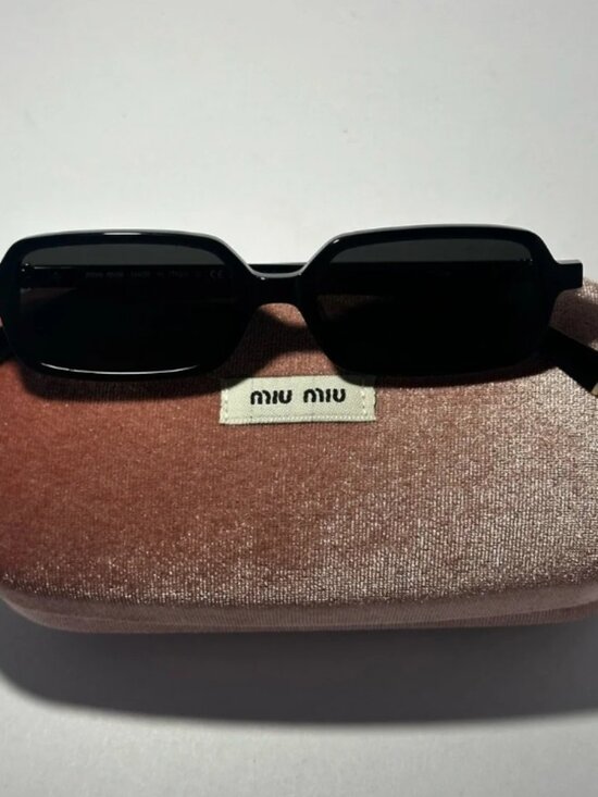Miu Miu Black Rectangular Sunglasses with Gold Temple Detail main image 3